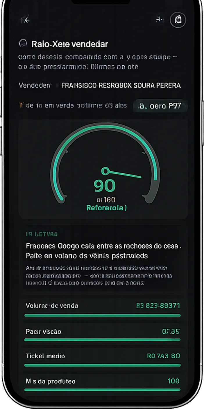 App go. no raio-X do vendedor, com o indicador de desempenho e as métricas de venda